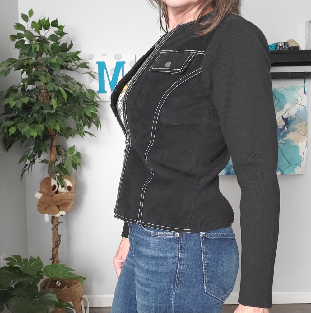ESCAPADE Suede Front Full Zip Knit Jacket 70s S